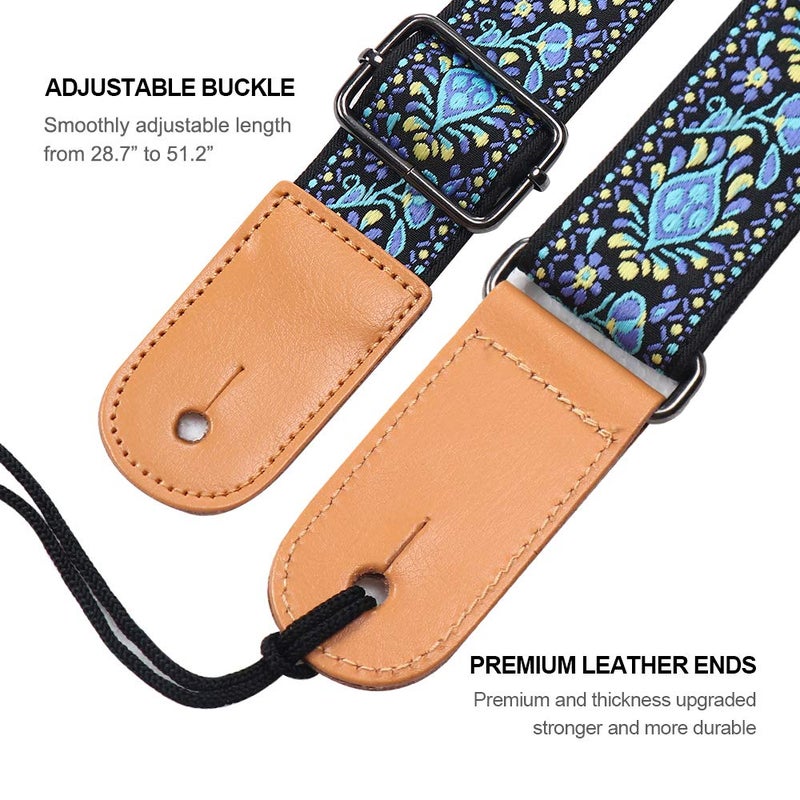 Eyeshot Ukulele Strap, Hawaiian Jacquard Blue Flower Ukelele Shoulder Strap, Suitable for Soprano Concert Tenor Baritone String Instruments - Image 4